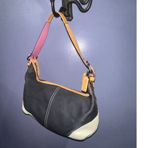 Vintage Coach Soho Canvas Leather Hobo Bag L2J-9513 Y2K Black White Camel Pink